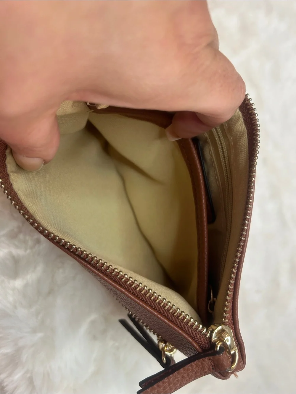 Nanette Lepore Brown Pebbled Leather Wristlet Clutch with Gold Hardware